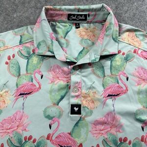 Bad Birdie Desert Party Polo Shirt Mens M Cactus Flamingo Golf Performance